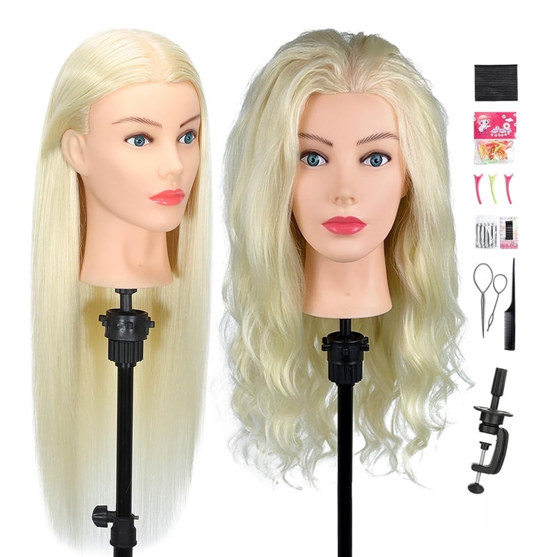 Firstwon Mannequin Head Human Hair- Cosmetology Manikin Doll Head with 80% Real Hair for Hairdresser Practice Styling Braiding & Free Clamp Holder (#613 Blonde) - Image 1